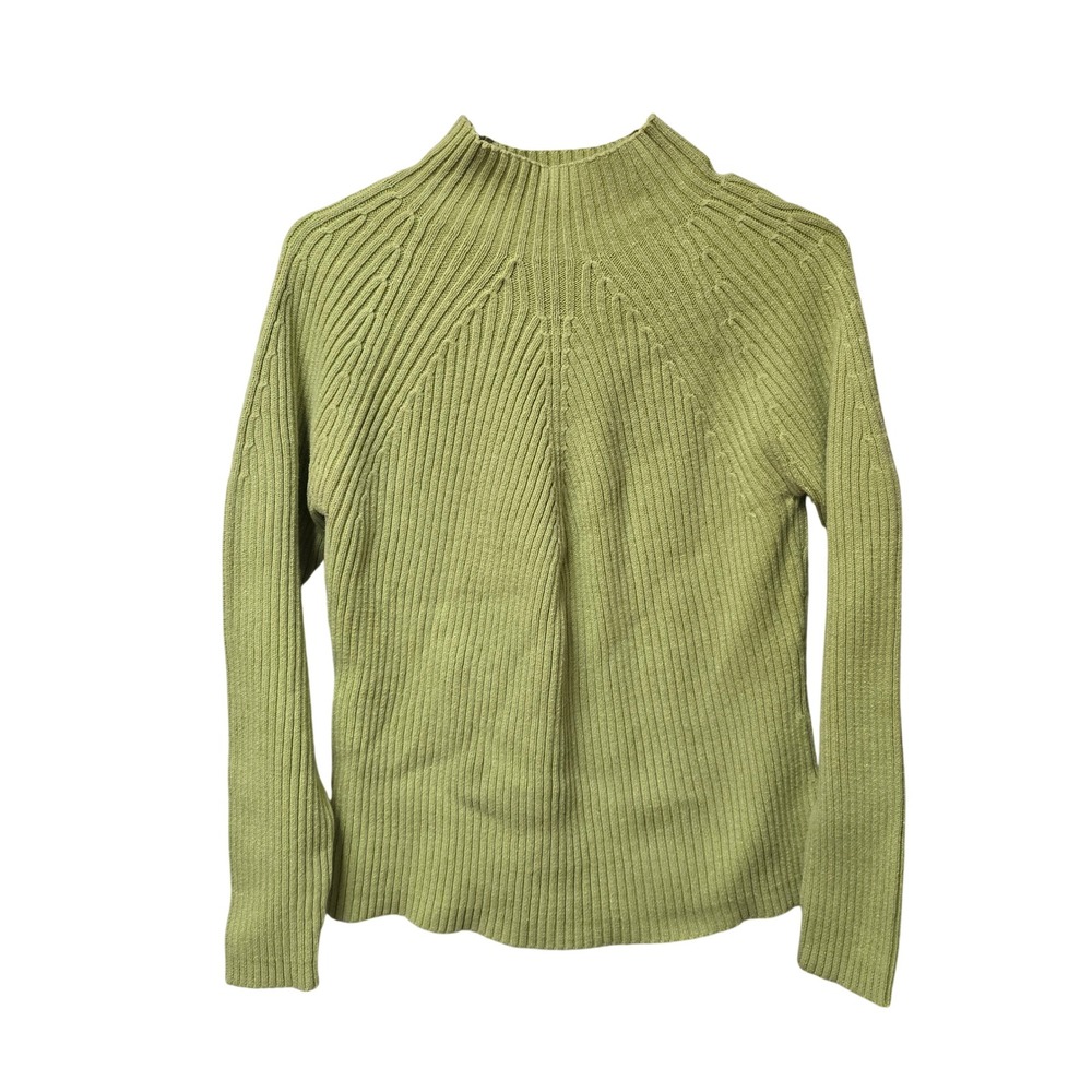 St Johns Bay Lime Green Metallic Ribbed Mock Neck Sweater Vtg Y2K Preppy XL